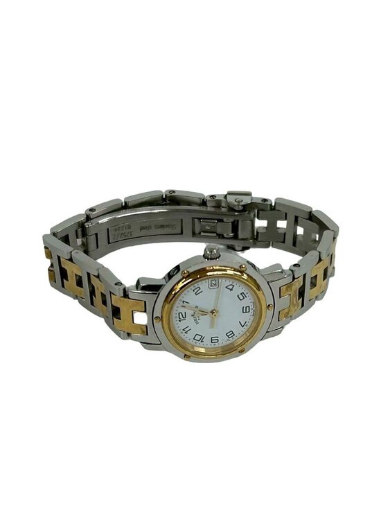 Hermes Clipper Stainless Steel Quartz Watch Wristwatch Silver Gold main image 7